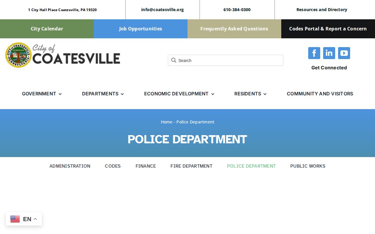 Coatesville Police official source for Chester County arrest record contacts