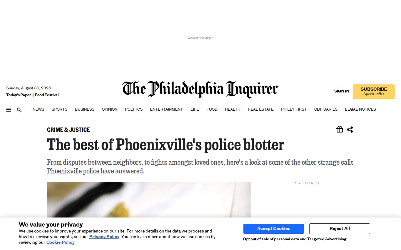 Phoenixville historical police blotter source for Chester County arrest context