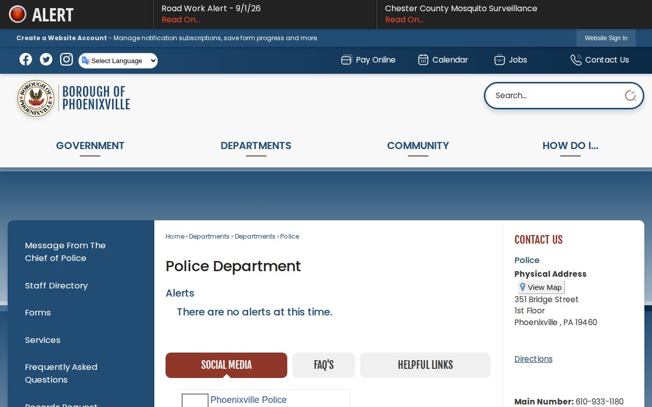 Phoenixville Police official source for Chester County arrest record contacts
